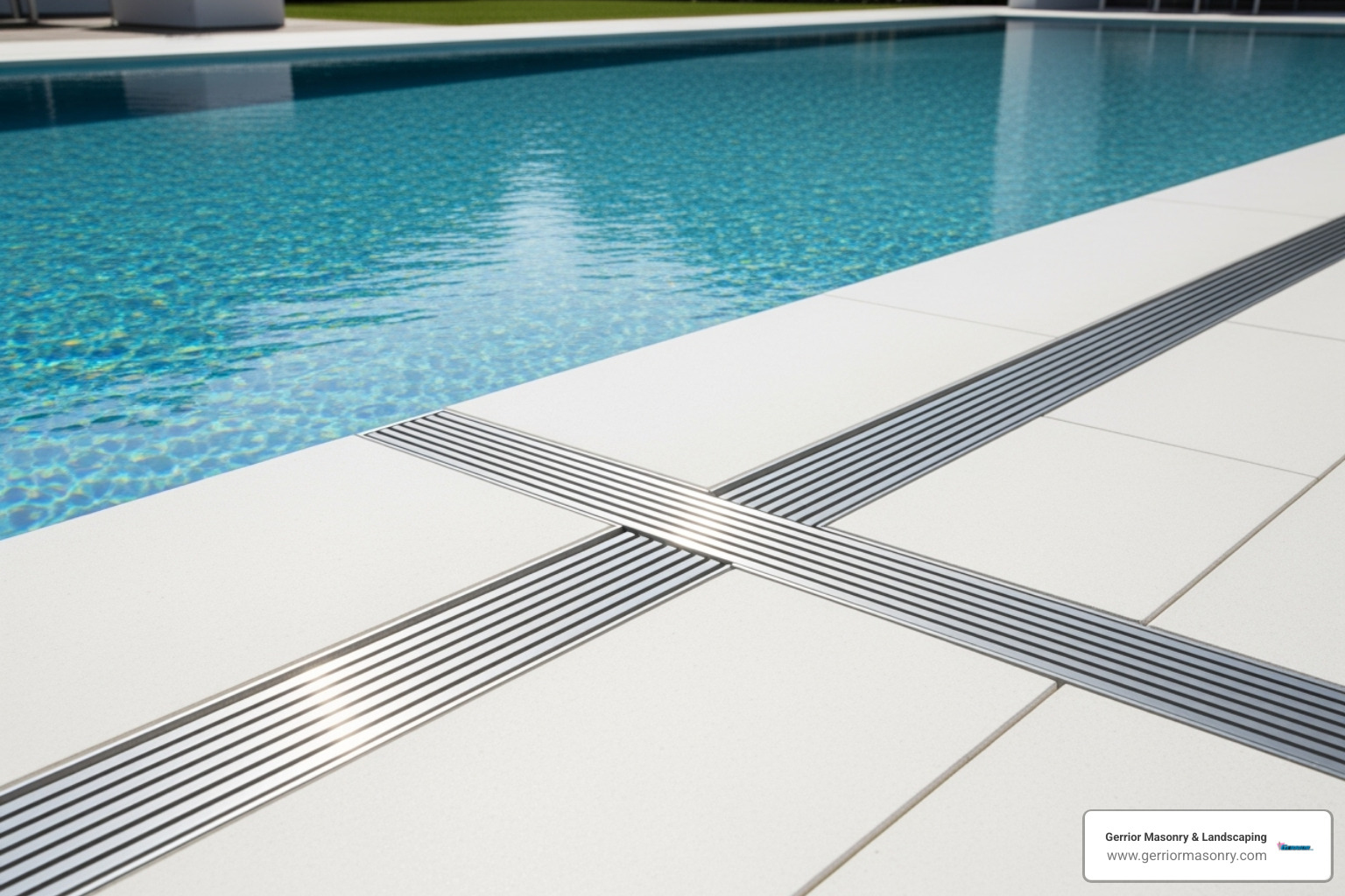 channel drain installed around a pool deck - channel drains for yards