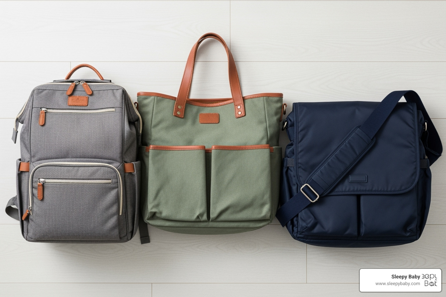 comparing a diaper bag backpack, an oversized tote, and a messenger-style bag - diaper essentials for newborns