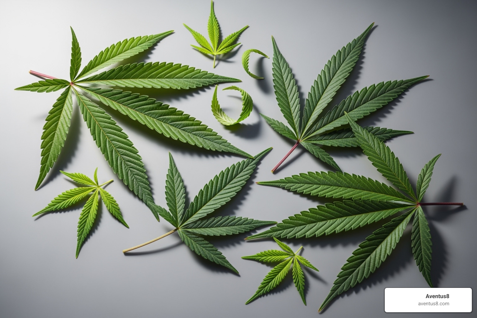 different cannabis plant leaves with descriptive icons - THC capsules for sleep