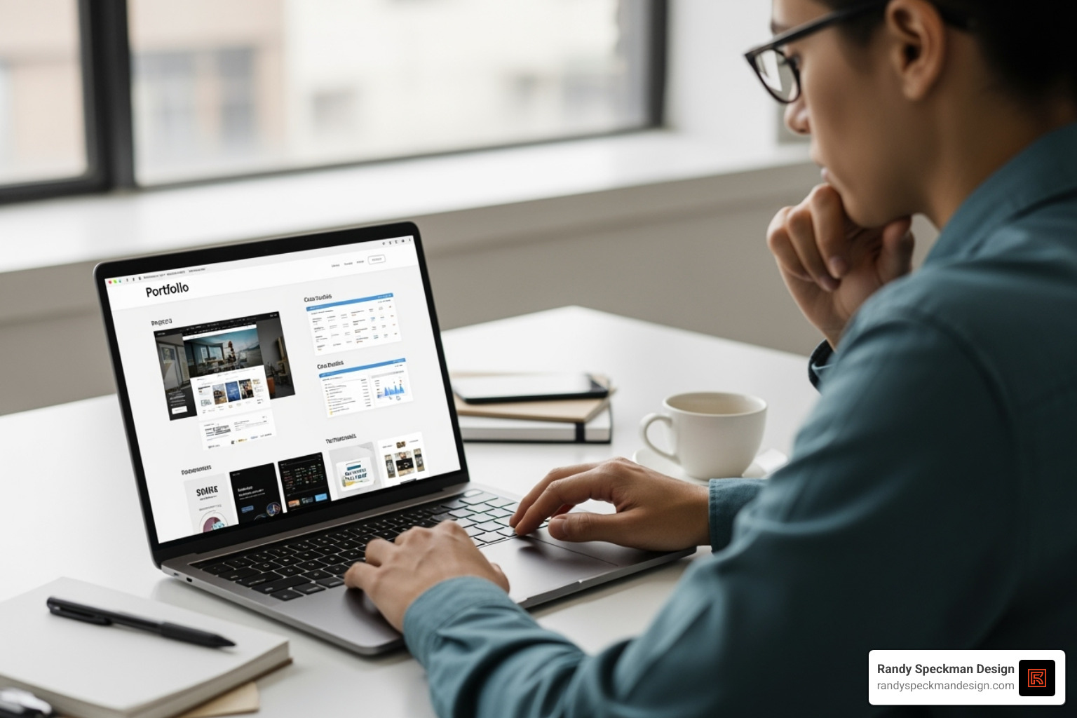 person working on a portfolio website showcasing marketing projects - digital marketing consultant person working on a portfolio website showcasing marketing projects - digital marketing consultant