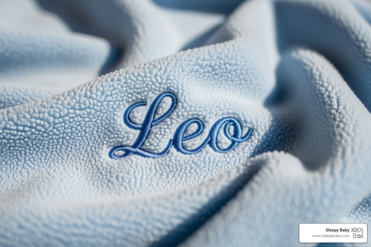 A close-up of a soft, personalized baby blanket with a baby's name delicately embroidered on it. - new baby gifts