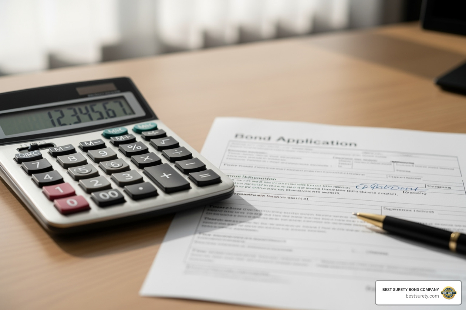 A calculator and a bond application form - Employee theft bond