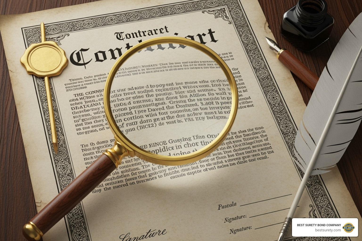 A document labeled "Employee Theft Bond" with a magnifying glass over it - Employee theft bond