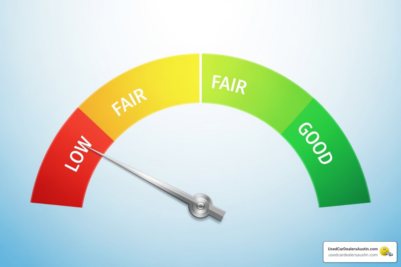 Credit score meter showing improvement over time - bad credit auto loan