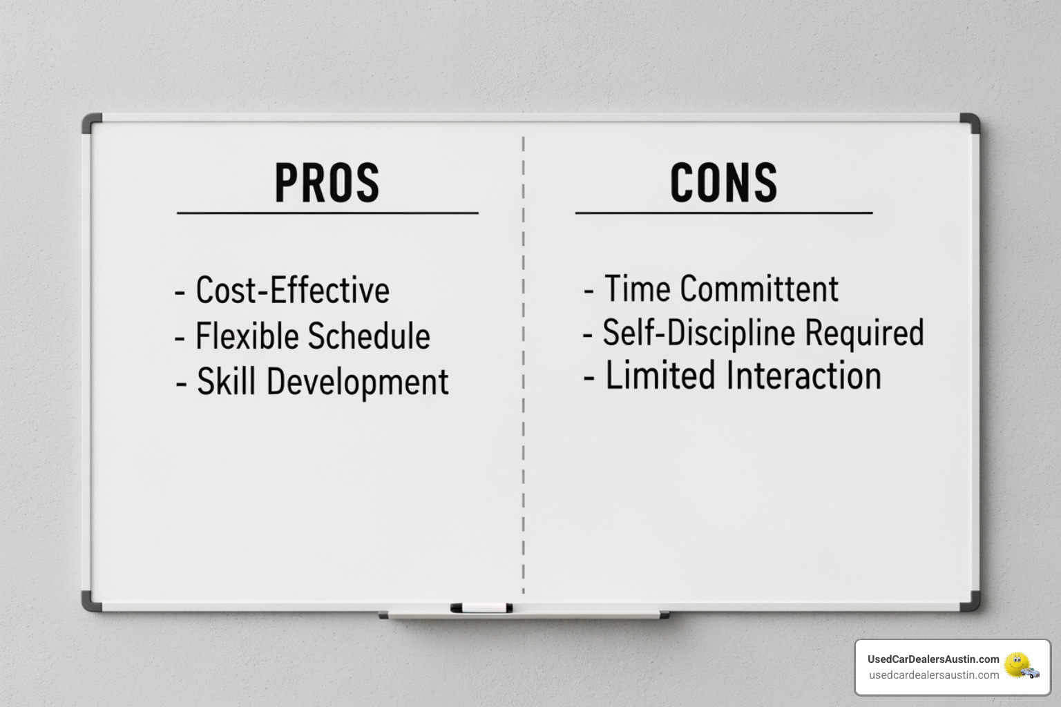 simple pros and cons list on a whiteboard - bad credit auto loan