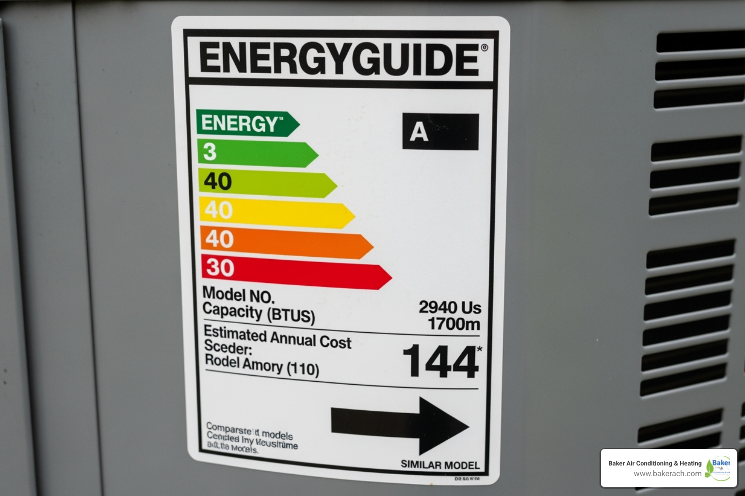 energy efficiency rating sticker on an AC unit - new ac unit installation lake ozark energy efficiency rating sticker on an AC unit - new ac unit installation lake ozark