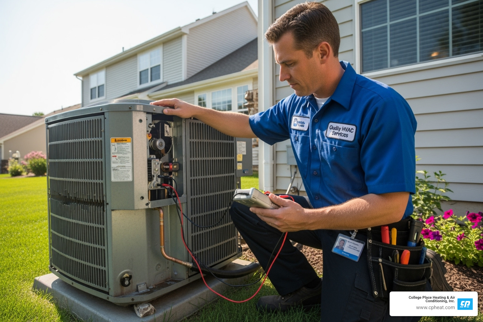 Technician inspecting an outdoor AC unit - hvac repair milton freewater or