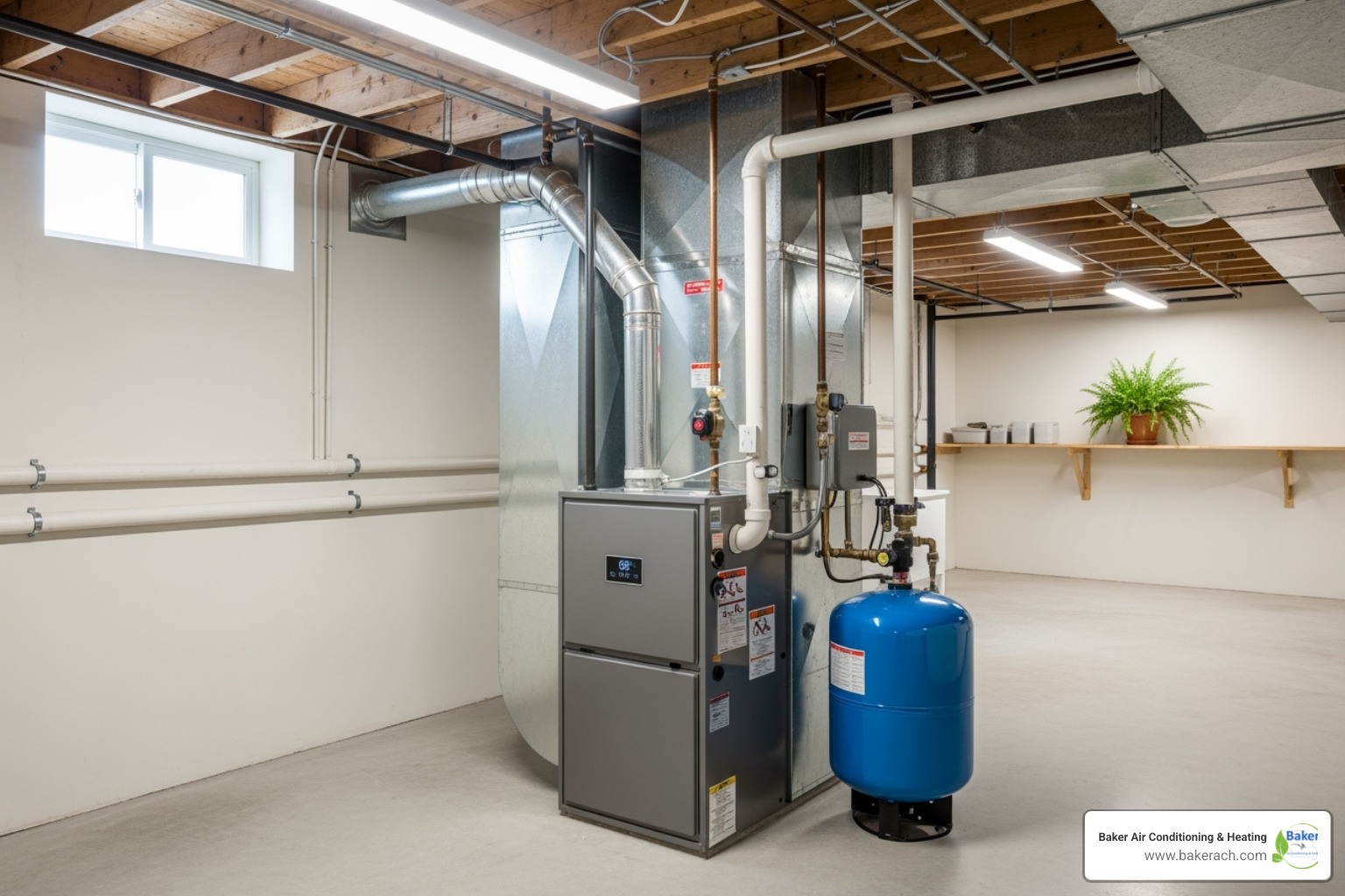Modern, high-efficiency gas furnace with clean lines in a basement setting - furnace installation lake ozark Modern, high-efficiency gas furnace with clean lines in a basement setting - furnace installation lake ozark