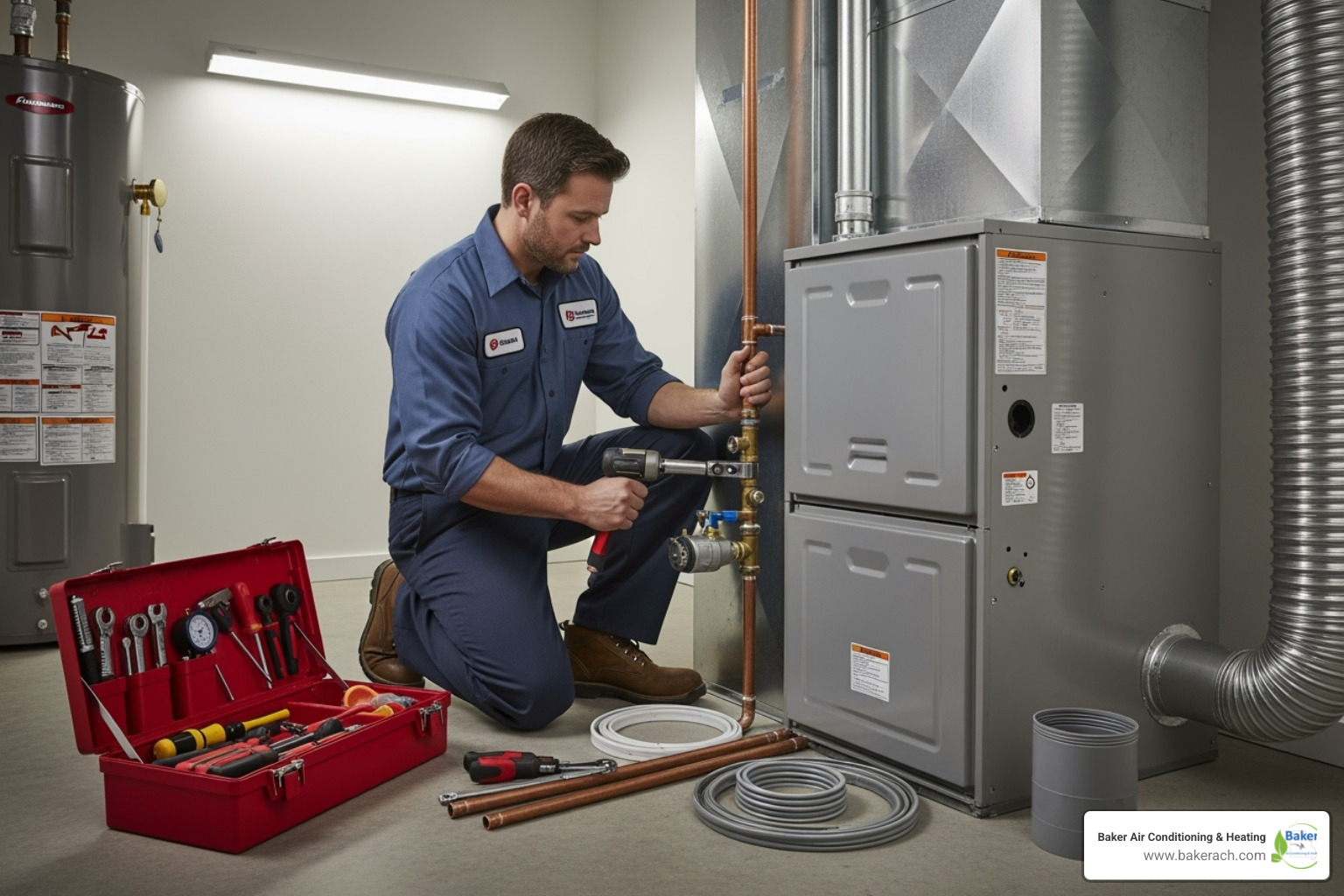 factory-trained technician installing a new furnace - heating installation sunrise beach mo factory-trained technician installing a new furnace - heating installation sunrise beach mo