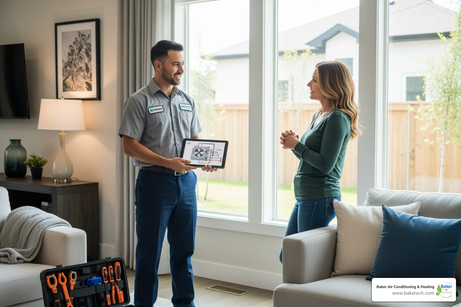 friendly technician talking with a homeowner - heating installation sunrise beach mo friendly technician talking with a homeowner - heating installation sunrise beach mo