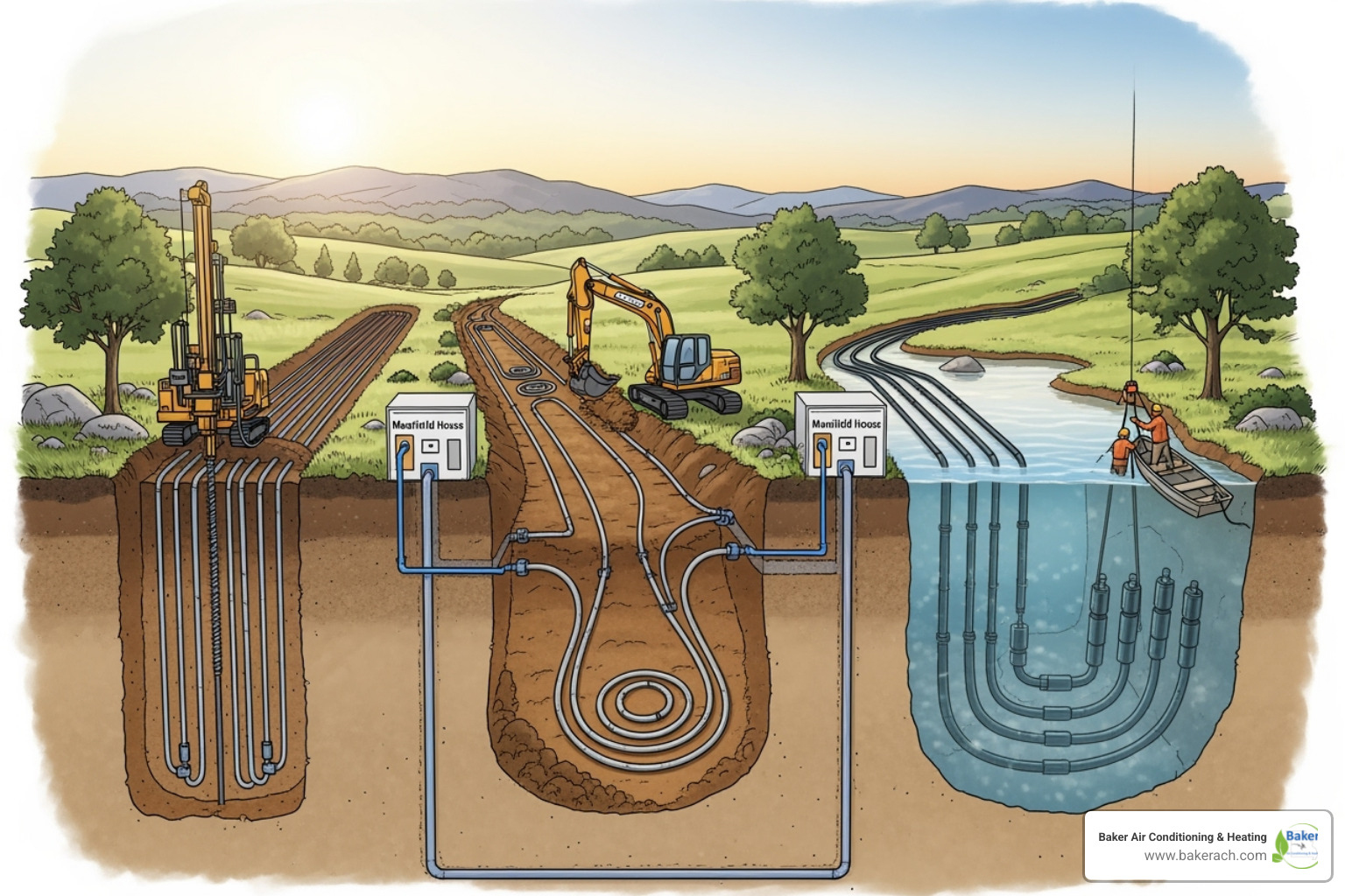comparing vertical, horizontal, and pond/lake loop installations - geothermal hvac system lake ozark