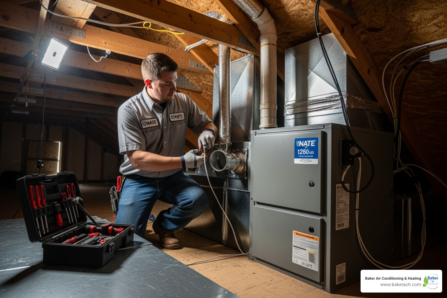 NATE-certified technician professionally installing an indoor air handler - ac installation sunrise beach mo
