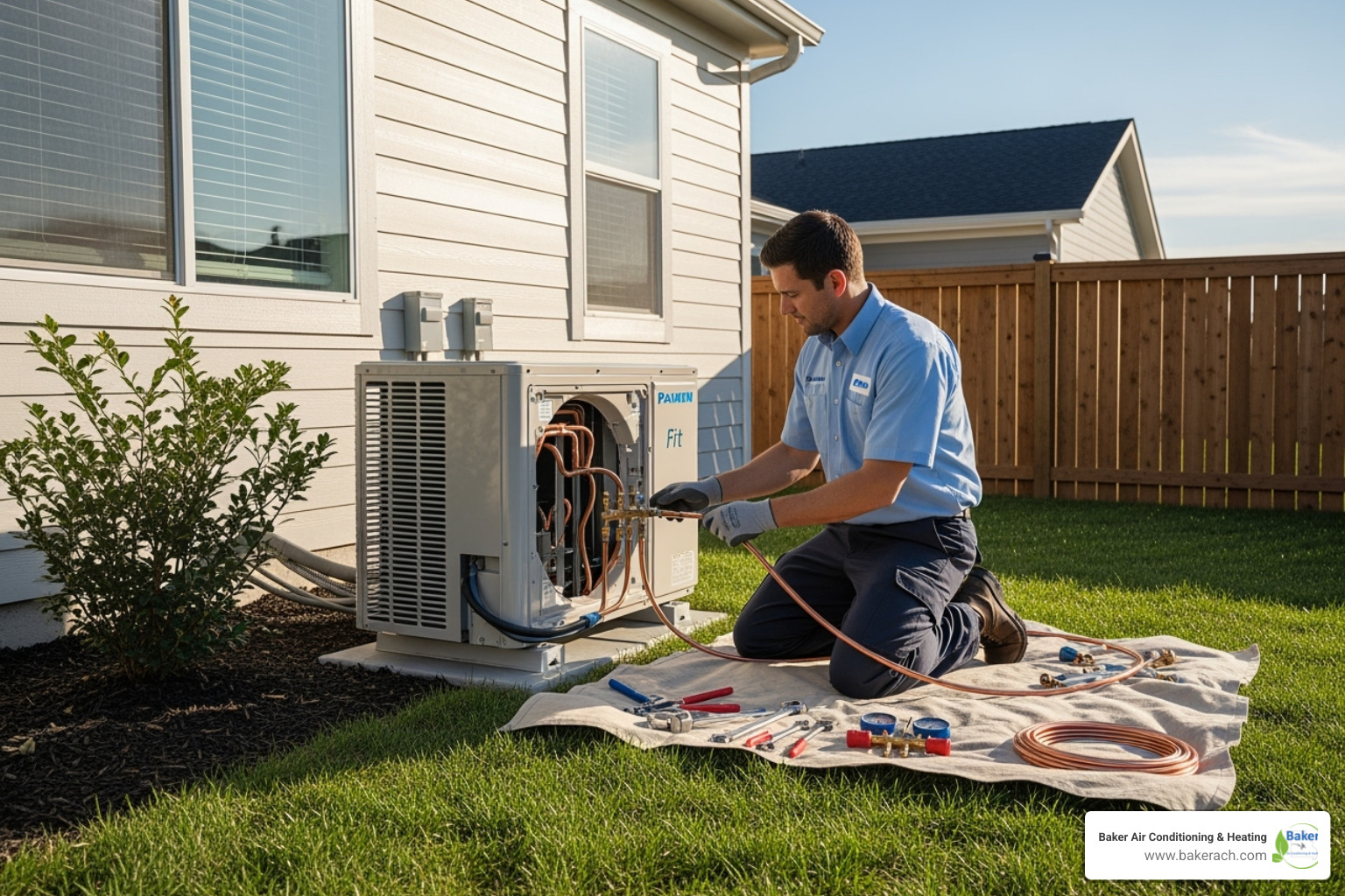 Technician installing outdoor Daikin unit - daikin air conditioning install sunrise beach Technician installing outdoor Daikin unit - daikin air conditioning install sunrise beach