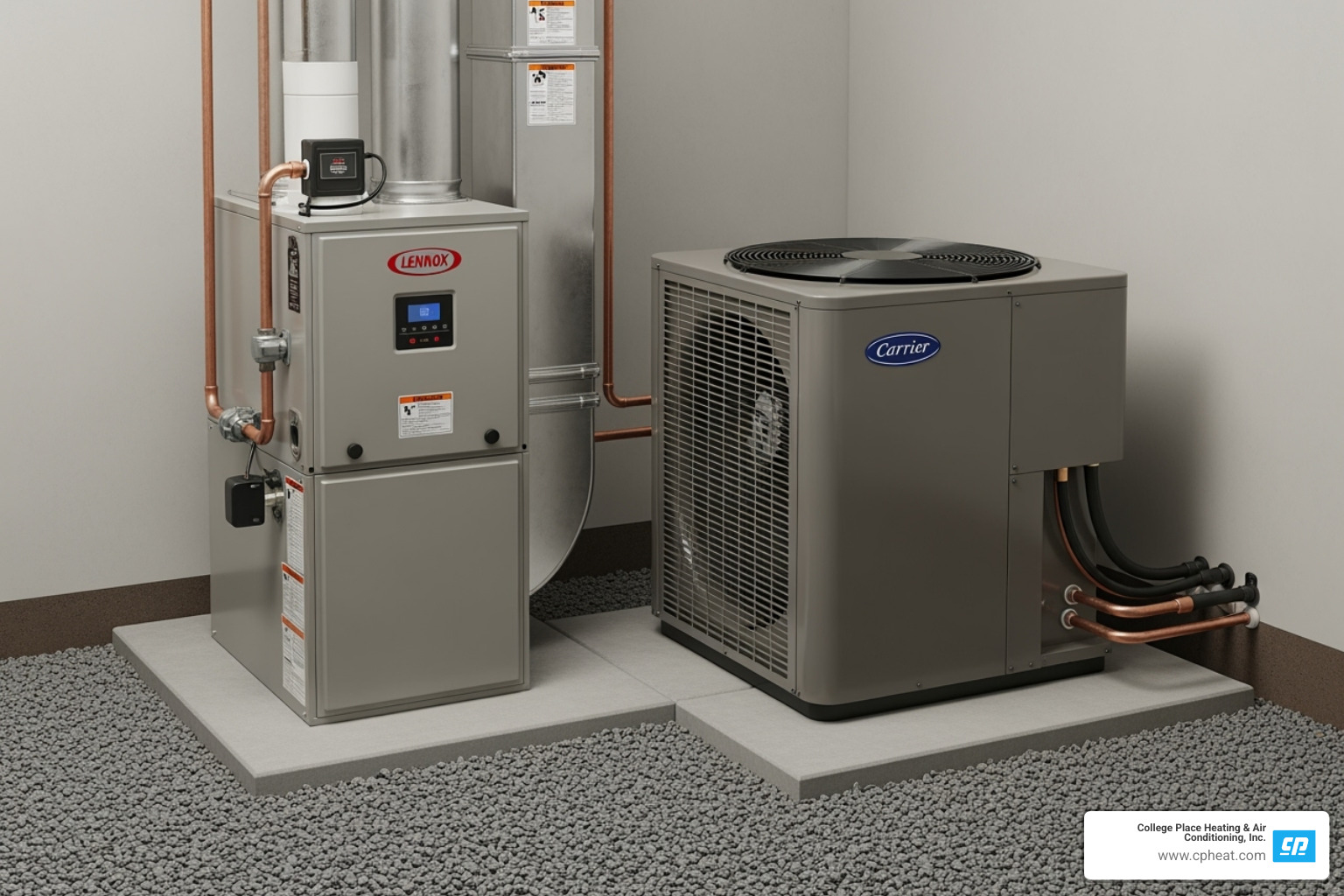 Image showing different types of heating systems like a furnace and a heat pump - residential heating repair milton freewater or