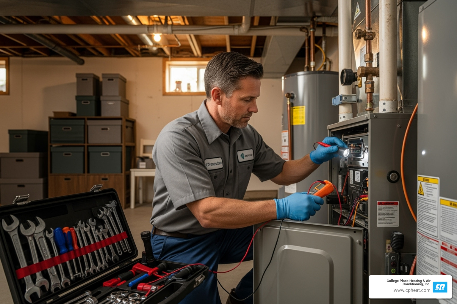 Technician performing maintenance on a heating system - residential heating repair milton freewater or