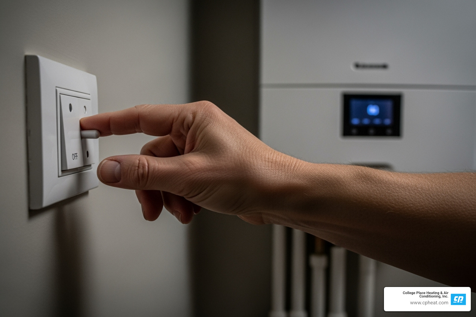 Homeowner safely turning off the power switch to their boiler - boiler emergency repair walla walla wa