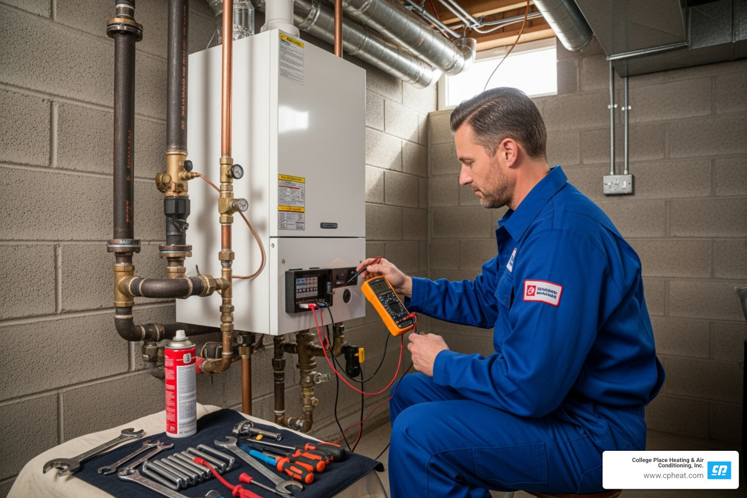 Technician performing annual maintenance on a boiler system - boiler emergency repair walla walla wa
