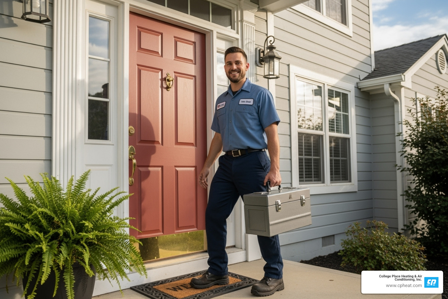 Friendly, professional HVAC technician arriving at a home - boiler emergency repair walla walla wa