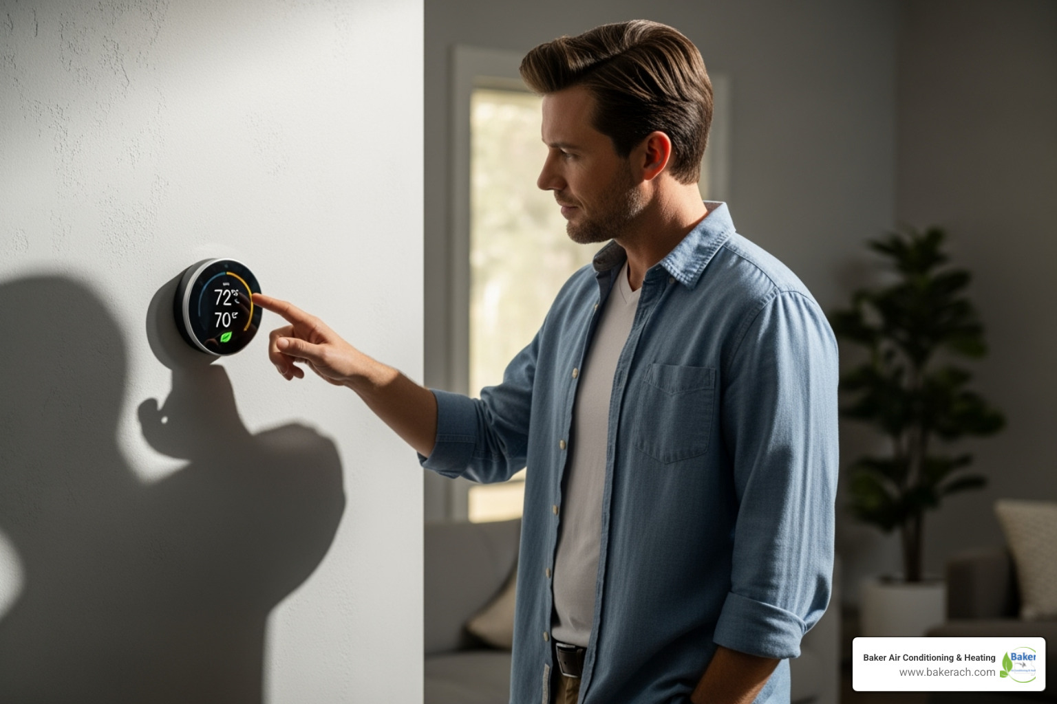 A homeowner checking a smart thermostat on a wall - ac troubleshooting lake ozark A homeowner checking a smart thermostat on a wall - ac troubleshooting lake ozark