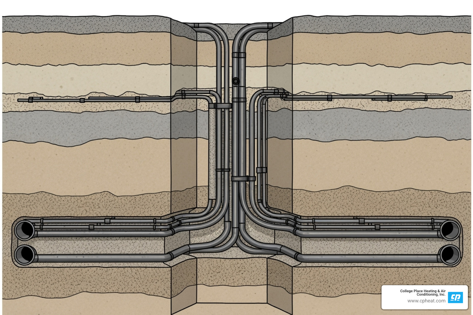 diagram showing the long lifespan of a geothermal ground loop - geothermal heating repair college place wa