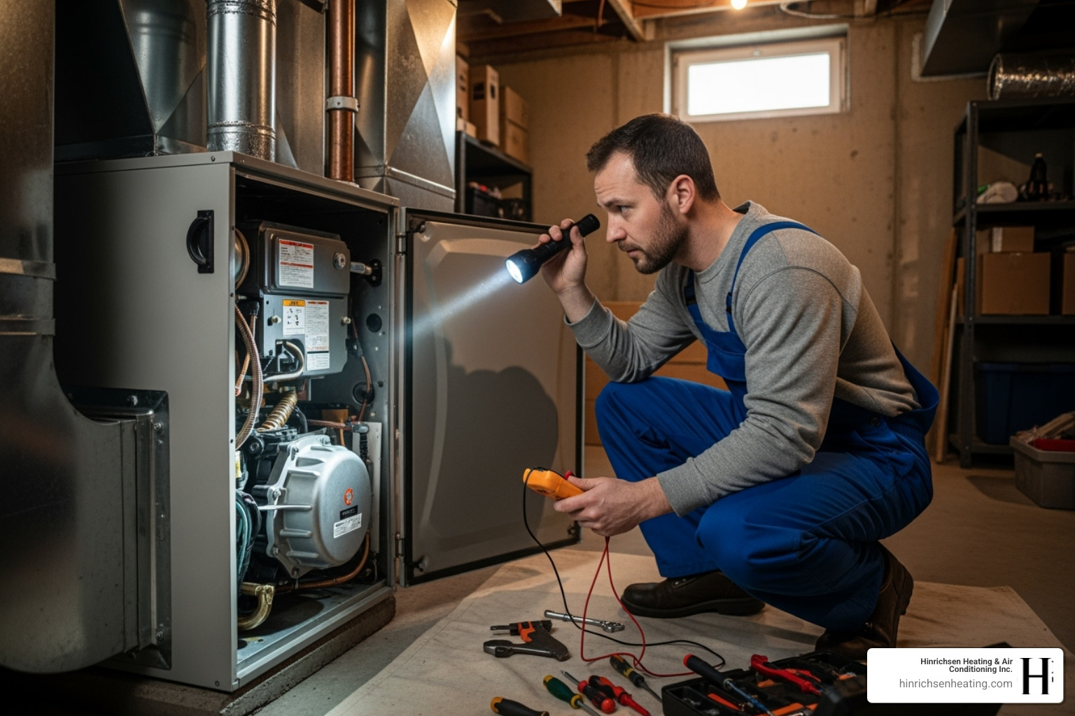 technician inspecting a furnace - heating repair bloomington il technician inspecting a furnace - heating repair bloomington il