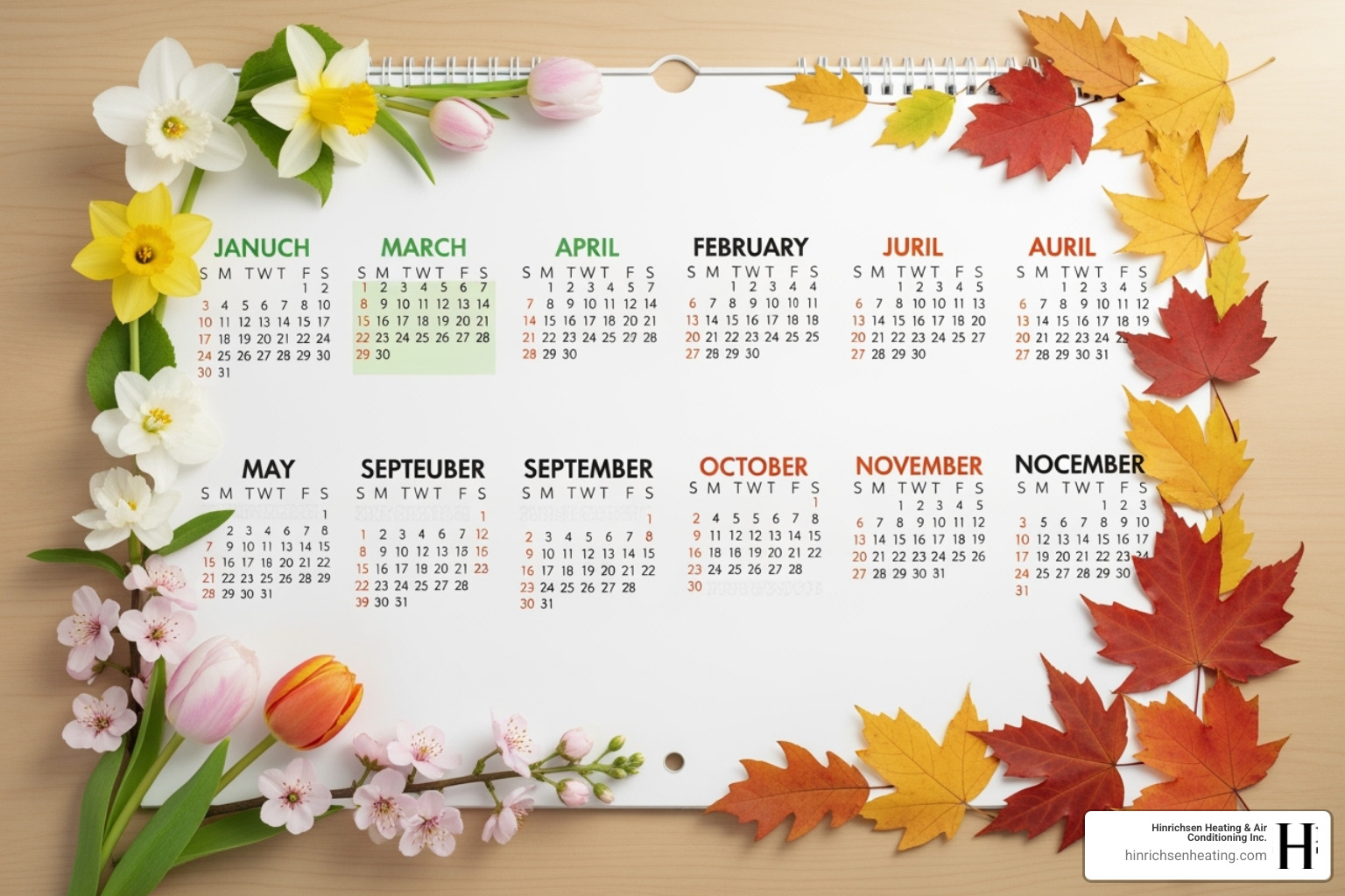 Calendar highlighting spring and fall seasons for cleaning - duct cleaning service peoria il Calendar highlighting spring and fall seasons for cleaning - duct cleaning service peoria il