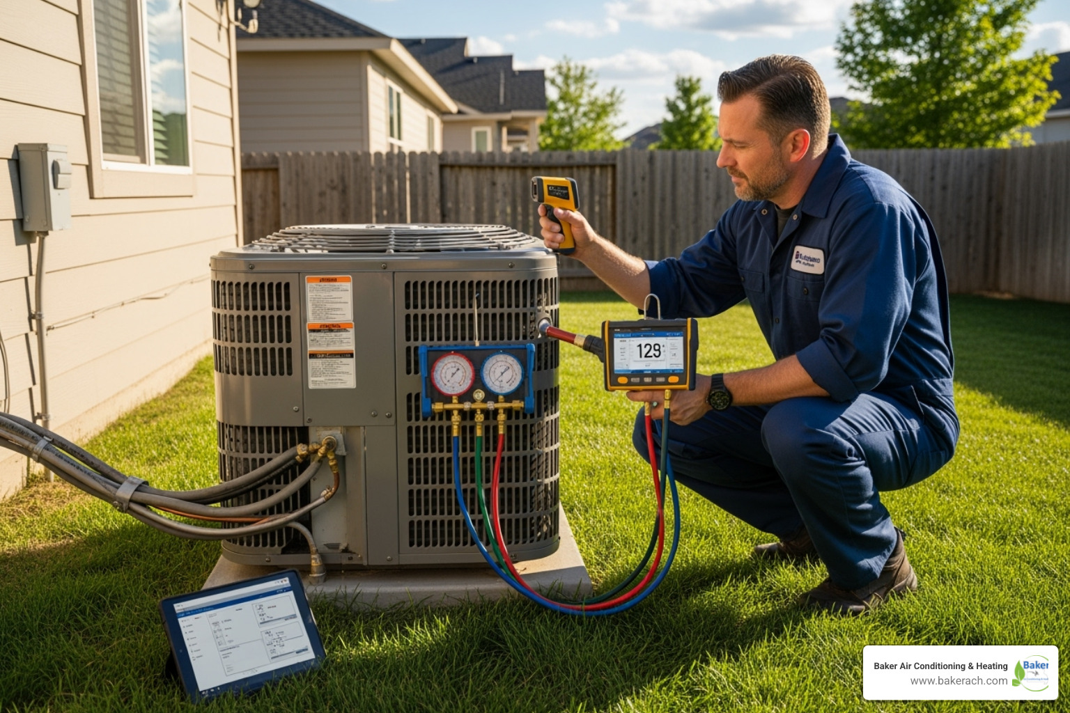 HVAC technician using specialized diagnostic tools - ac diagnostic sunrise beach mo