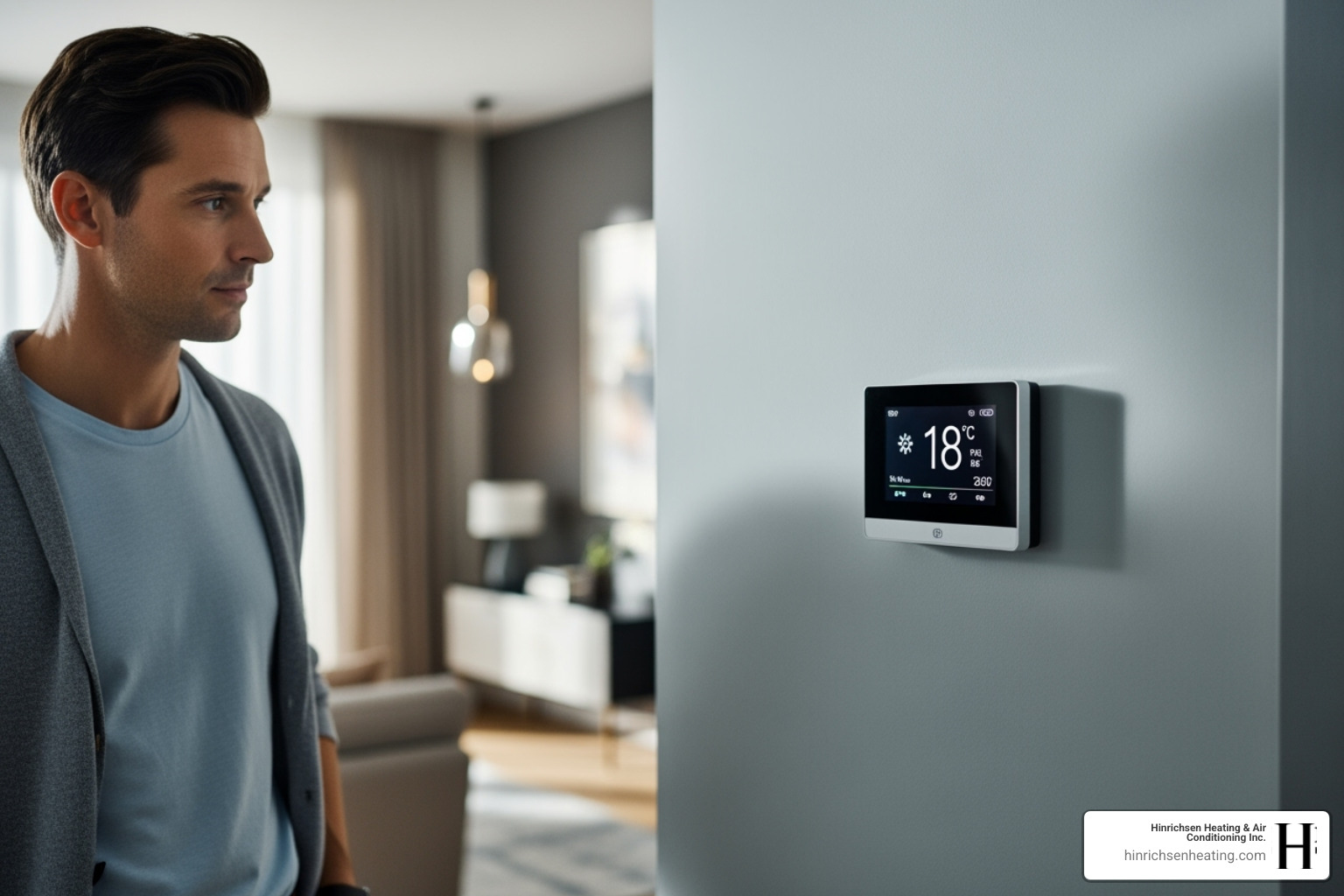 homeowner looking at thermostat - furnace repair peoria il homeowner looking at thermostat - furnace repair peoria il