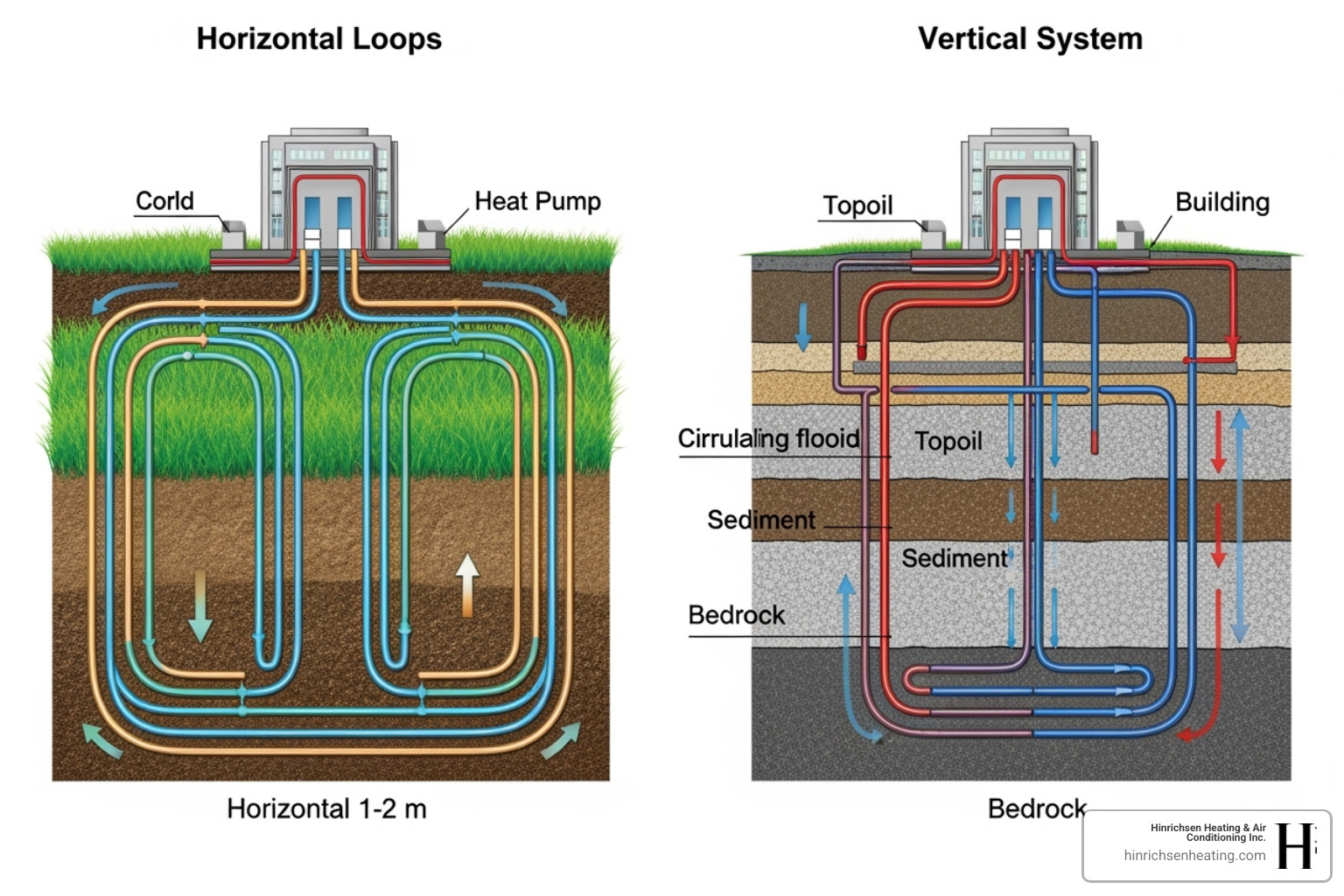 illustration of vertical and horizontal geothermal ground loops - geothermal heating installation peoria il illustration of vertical and horizontal geothermal ground loops - geothermal heating installation peoria il