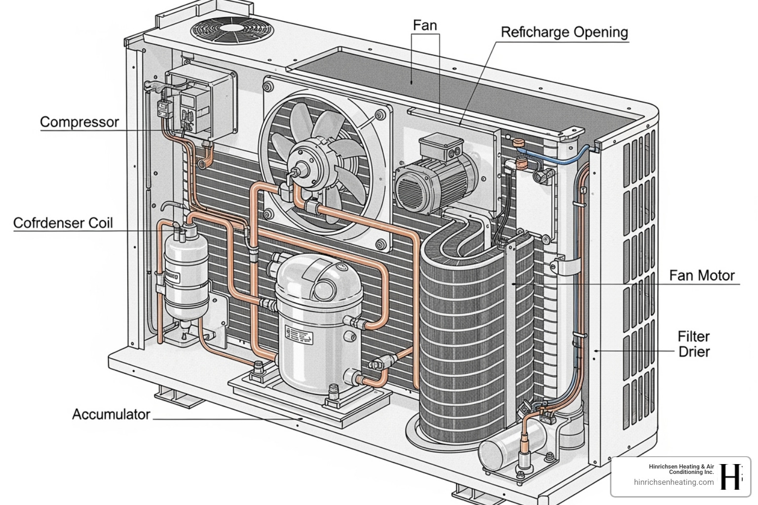 Diagram showing the AC compressor's location in an outdoor unit - ac compressor repair peoria il Diagram showing the AC compressor's location in an outdoor unit - ac compressor repair peoria il
