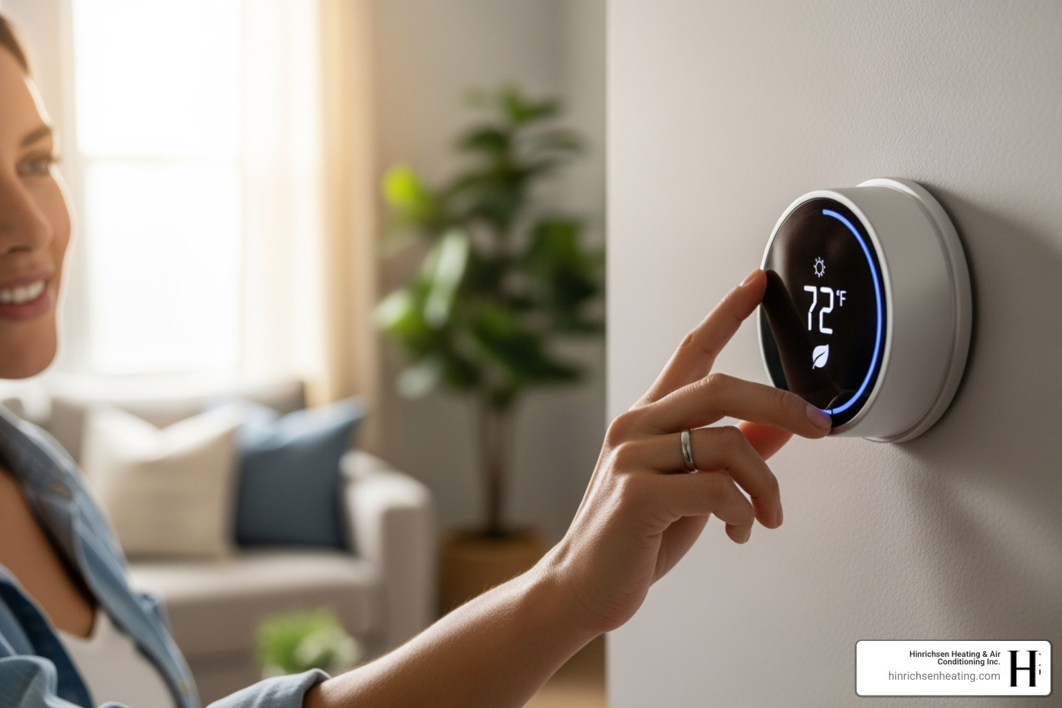 A homeowner thoughtfully adjusting a modern smart thermostat, illustrating energy management and home comfort - furnace installation peoria il A homeowner thoughtfully adjusting a modern smart thermostat, illustrating energy management and home comfort - furnace installation peoria il