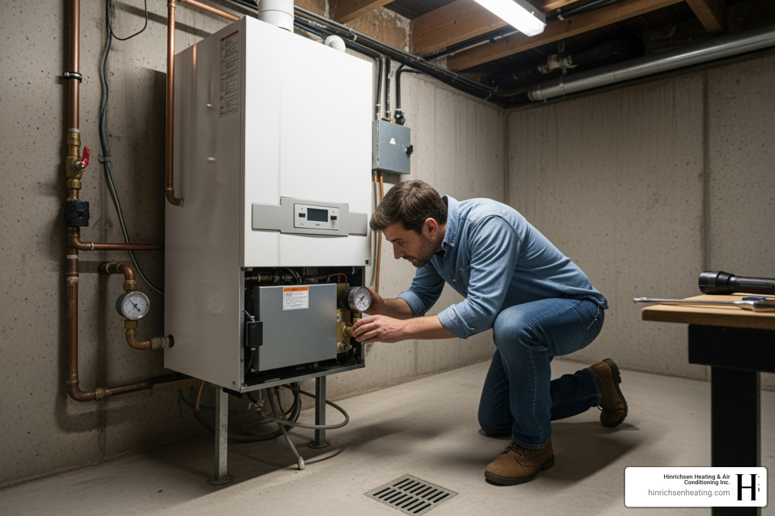 homeowner inspecting boiler area - boiler maintenance bloomington il homeowner inspecting boiler area - boiler maintenance bloomington il