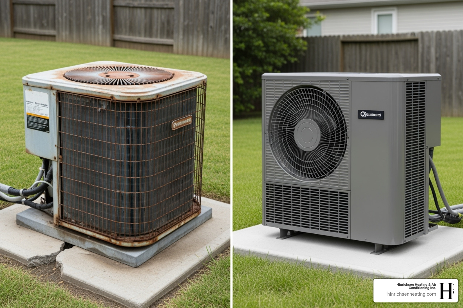 old, inefficient AC unit contrasted with a new, sleek model - new ac unit installation bloomington il old, inefficient AC unit contrasted with a new, sleek model - new ac unit installation bloomington il