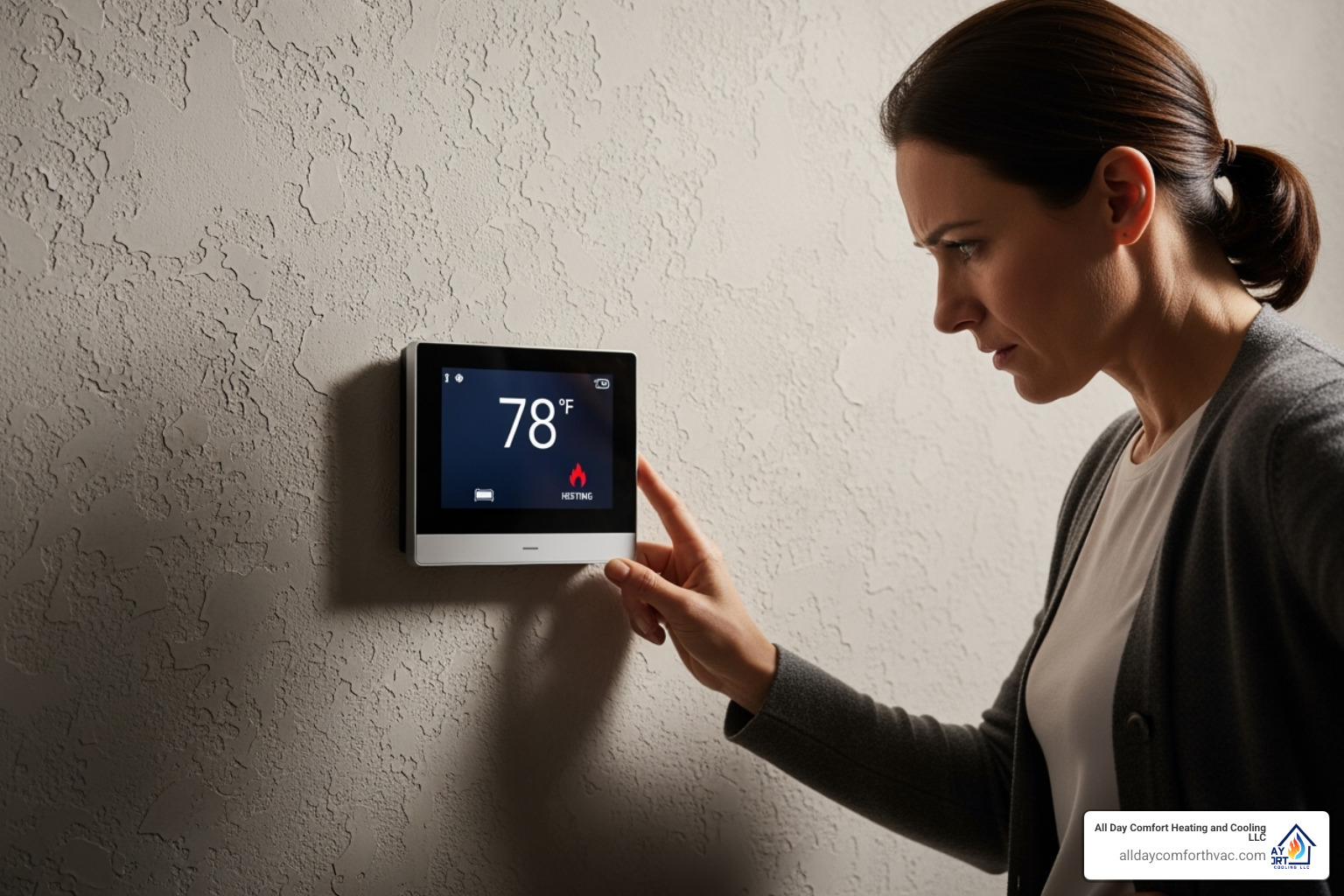 a homeowner looking concerned at their thermostat - heater maintenance and repair kansas city mo a homeowner looking concerned at their thermostat - heater maintenance and repair kansas city mo