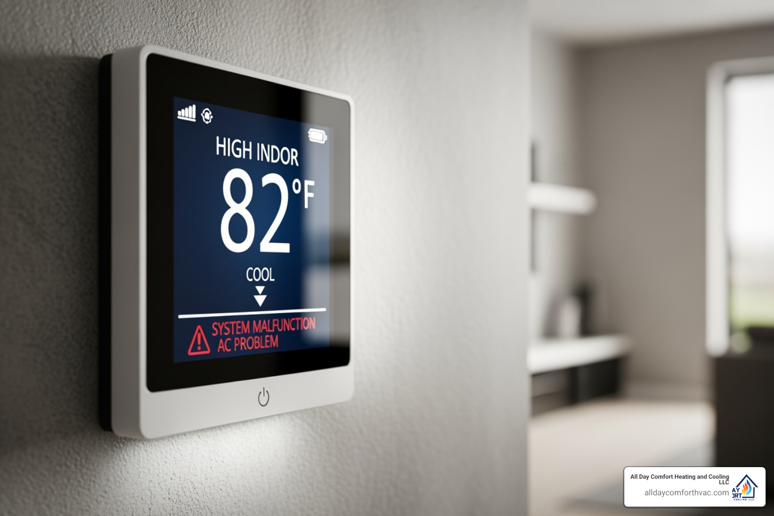 A thermostat displaying a high indoor temperature despite the AC running - 24 hour ac repair kansas city mo A thermostat displaying a high indoor temperature despite the AC running - 24 hour ac repair kansas city mo