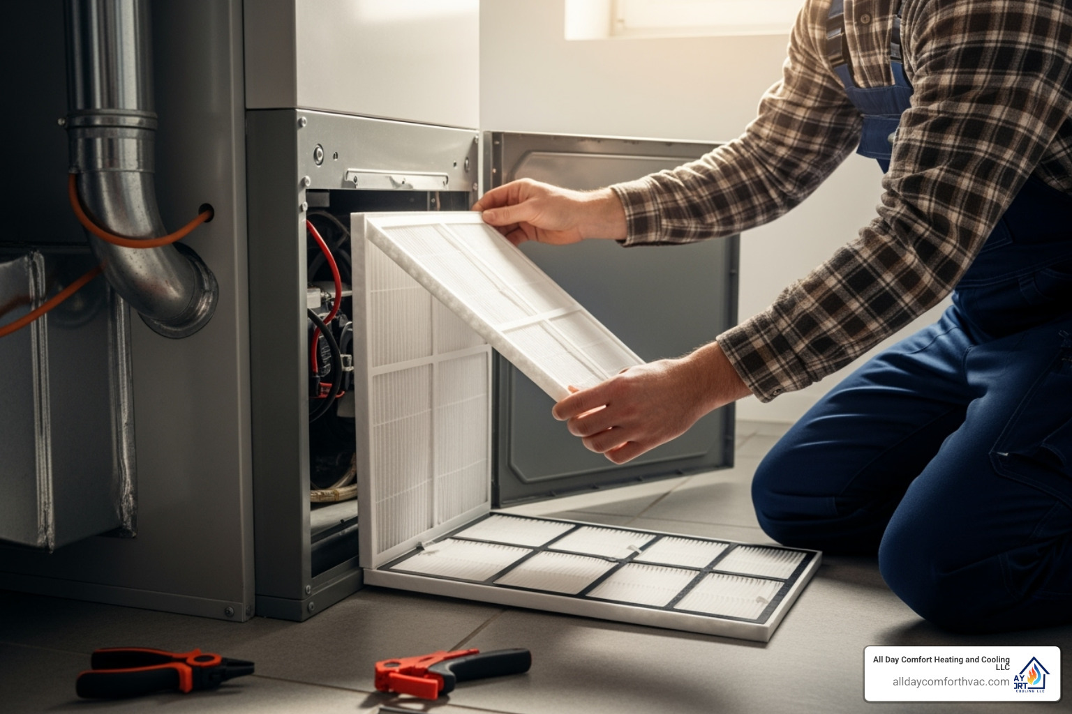 Homeowner changing a clean air filter - ac repair independence mo Homeowner changing a clean air filter - ac repair independence mo