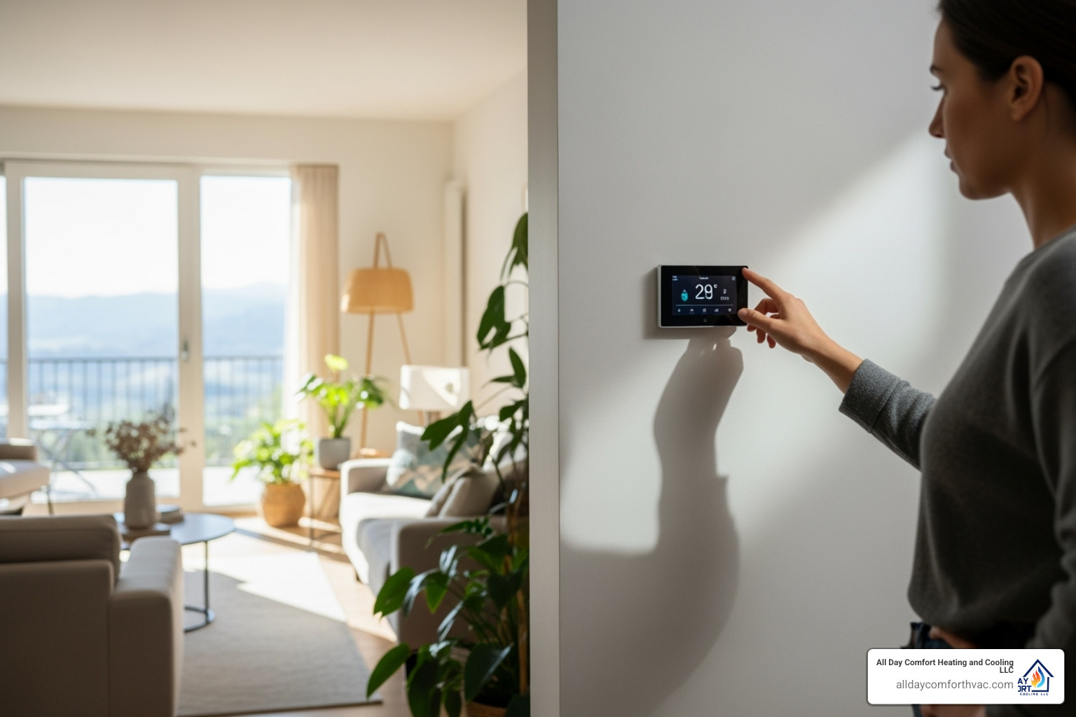 A homeowner checking their thermostat - heater not working repair blue springs mo A homeowner checking their thermostat - heater not working repair blue springs mo