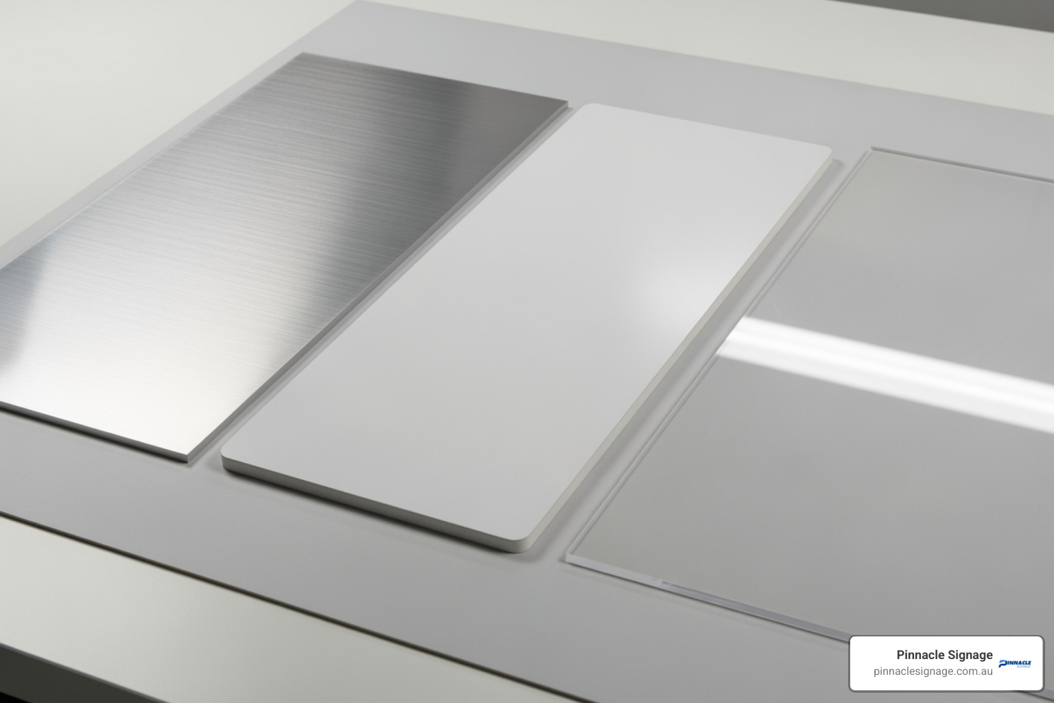 A selection of different sign materials including aluminium, PVC, and clear acrylic sheets - Weather resistant signage