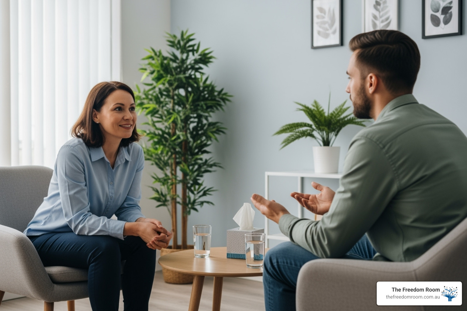 A person receiving supportive counselling, illustrating the diagnostic process of AUD in a non-stigmatising way - what is alcoholism