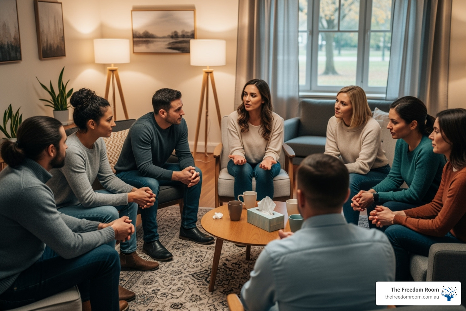 A group of people engaged in supportive group therapy, fostering connection and healing - what is alcoholism