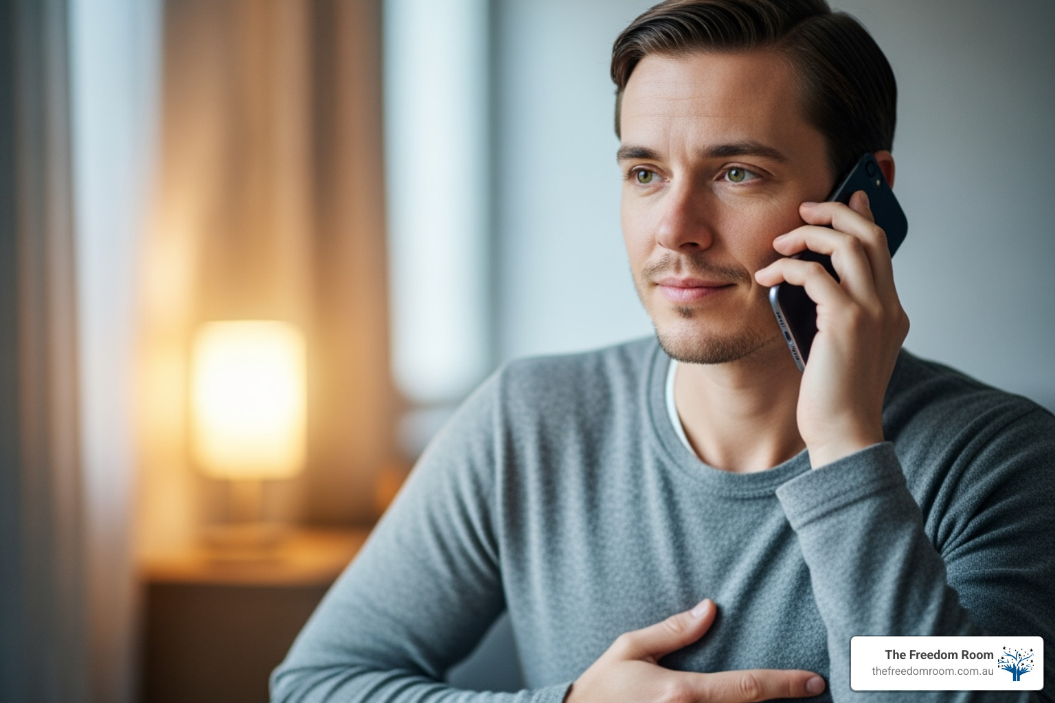Man making a discreet phone call to an addiction helpline to begin his recovery journey - affordable drug rehab