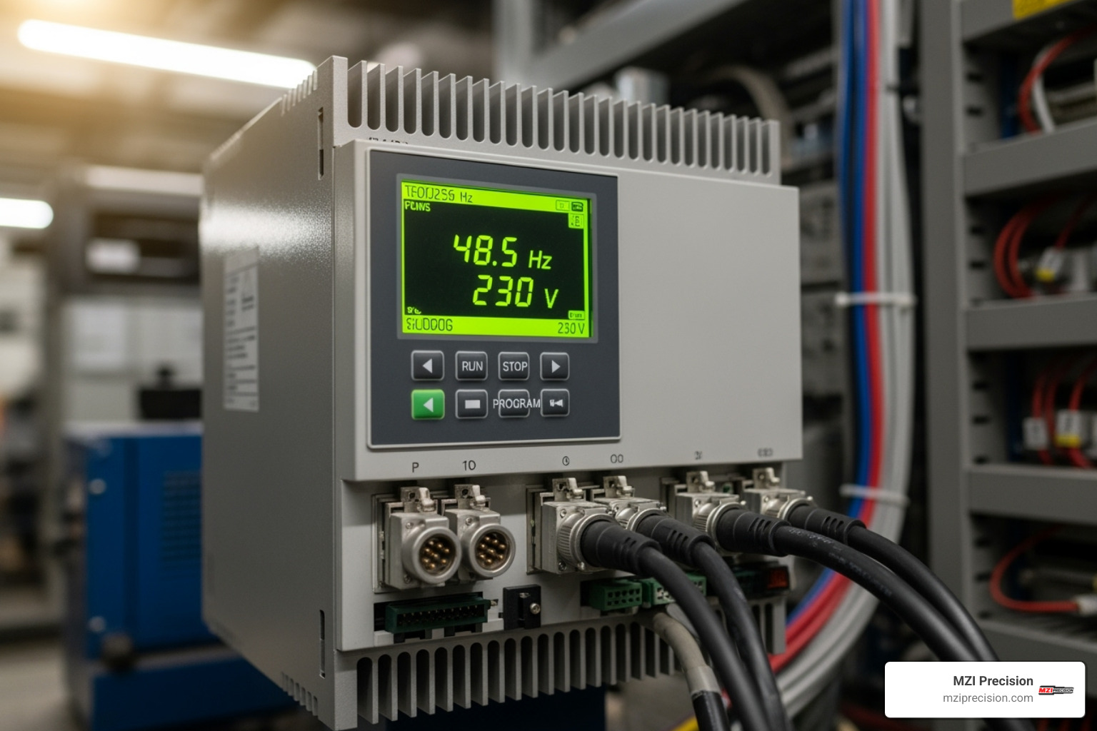 VARIABLE FREQUENCY DRIVE (VFD) UNIT WITH ITS DIGITAL DISPLAY LIT UP - SPINDLE ROUTER VARIABLE FREQUENCY DRIVE (VFD) UNIT WITH ITS DIGITAL DISPLAY LIT UP - SPINDLE ROUTER