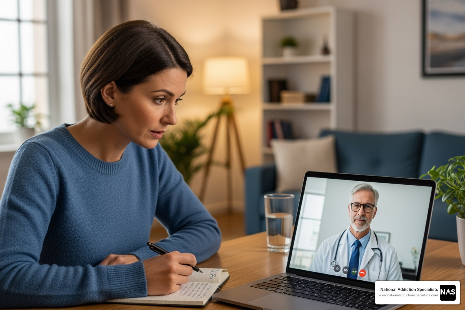 A person engaged in a telehealth session with a doctor, discussing their treatment plan - Treatment for opioid use