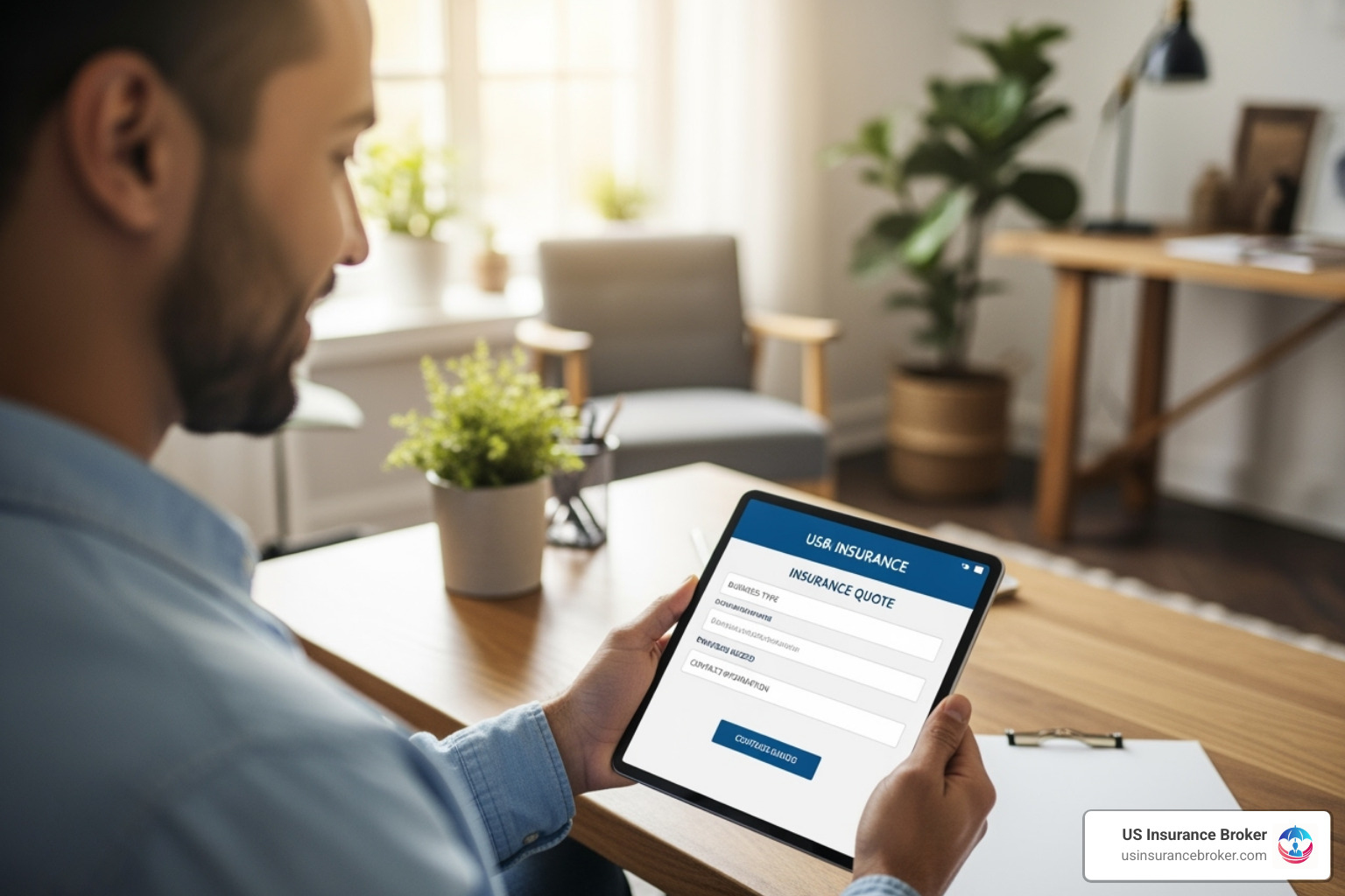 Image of a business owner easily getting an insurance quote on a tablet - short term general liability insurance cost Image of a business owner easily getting an insurance quote on a tablet - short term general liability insurance cost