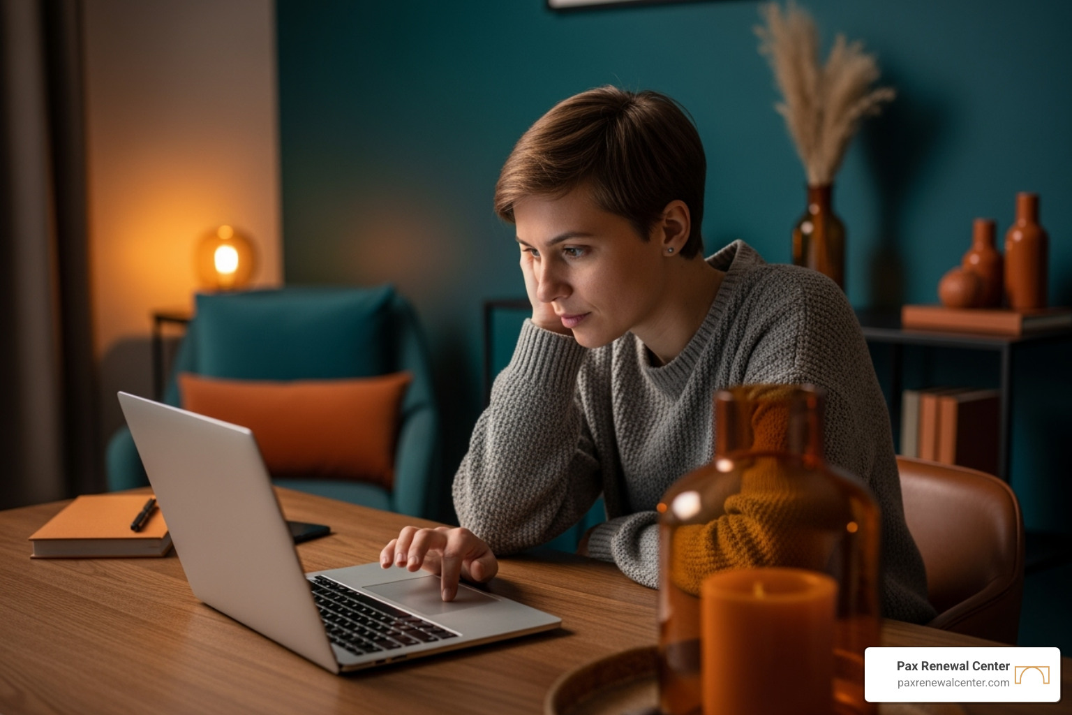 person researching therapists on a laptop - long distance couples counseling
