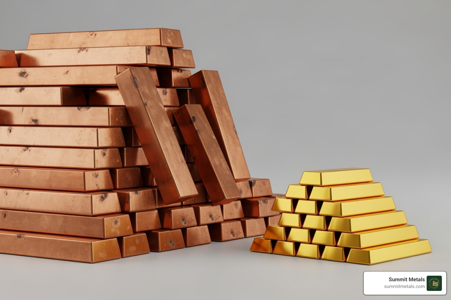 Image illustrating the volume difference between $5,000 of copper vs. $5,000 of gold - What is copper bullion?