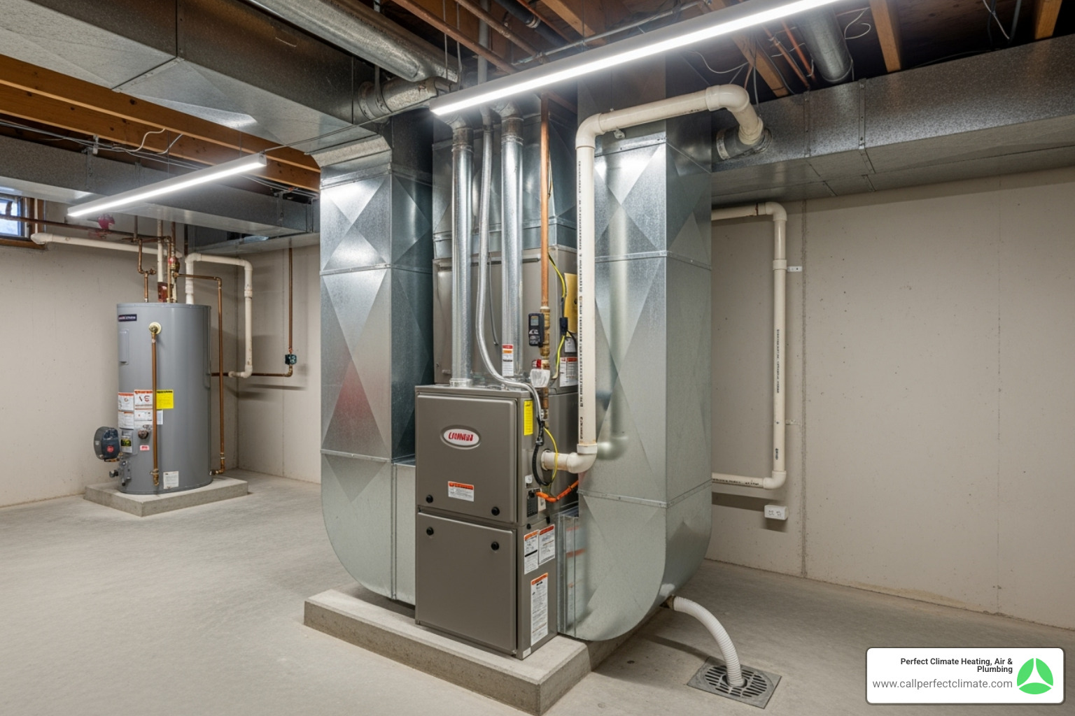 clean, modern furnace unit installed in a basement - hvac heating service haubstadt in clean, modern furnace unit installed in a basement - hvac heating service haubstadt in