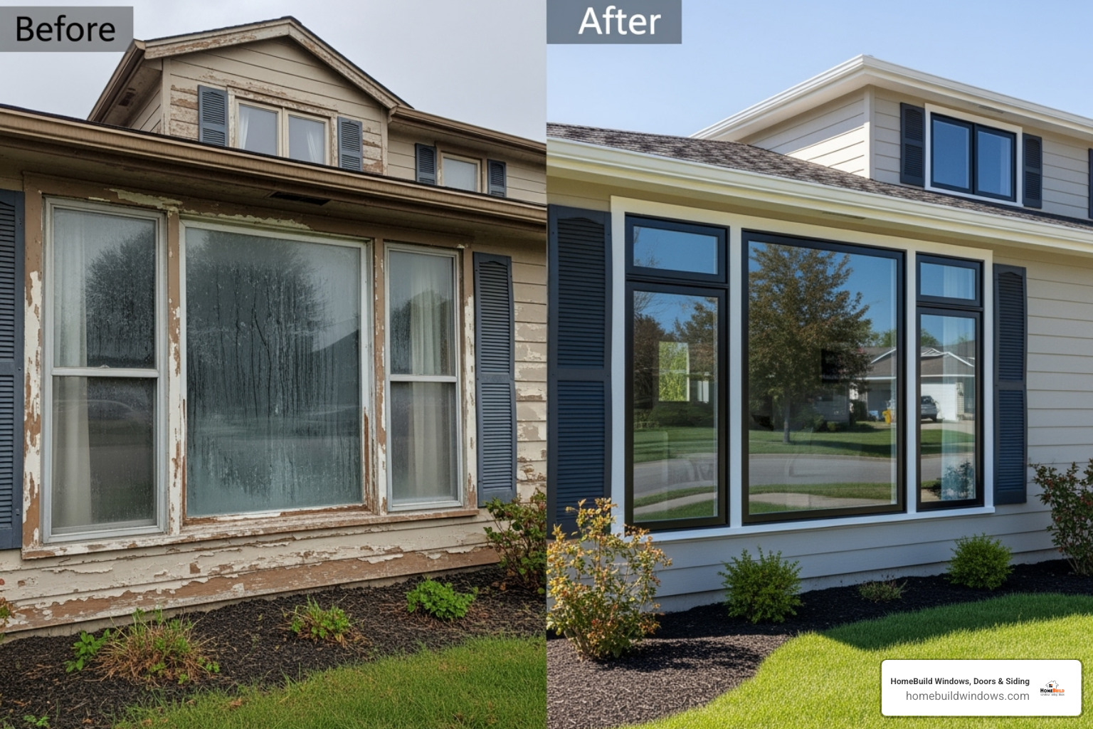 of a before-and-after home exterior with new windows - new windows arlington heights of a before-and-after home exterior with new windows - new windows arlington heights