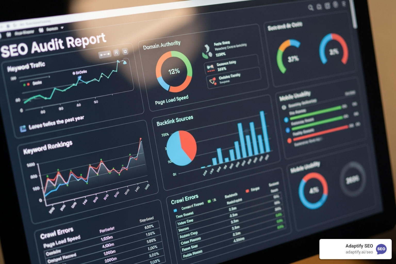 sample SEO audit section from a proposal showing graphs and data - free seo proposal template