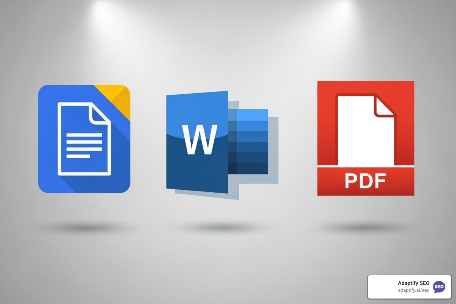 logos of different file formats (Google Docs, Word, PDF) - free seo proposal template